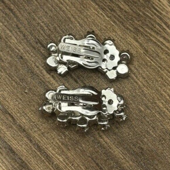 Vintage Weiss Stamped Clip-On Stunning Rhinestone Earrings 1.5" 1950’s - Picture 5 of 5